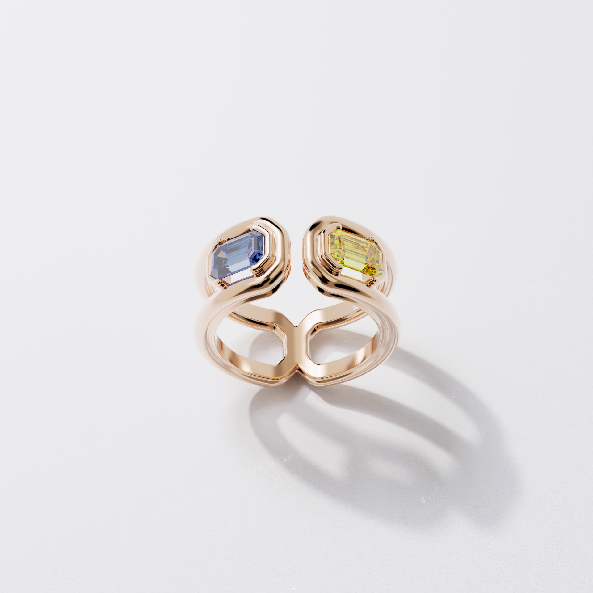 Toi & Moi - Parenthèse saphir bleu & jaune - Or rose