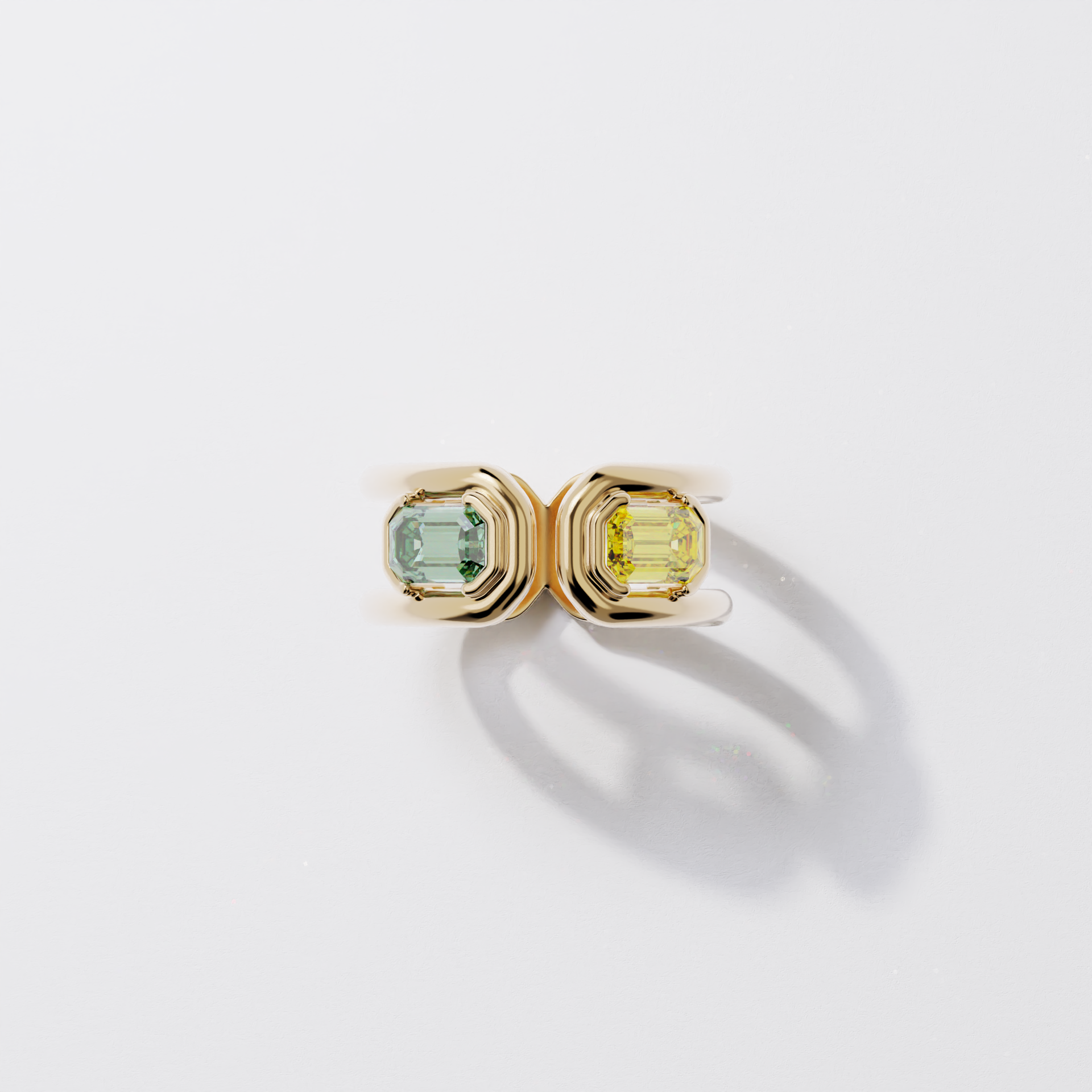 Toi & Moi - Parenthèse saphir vert & jaune - Or jaune