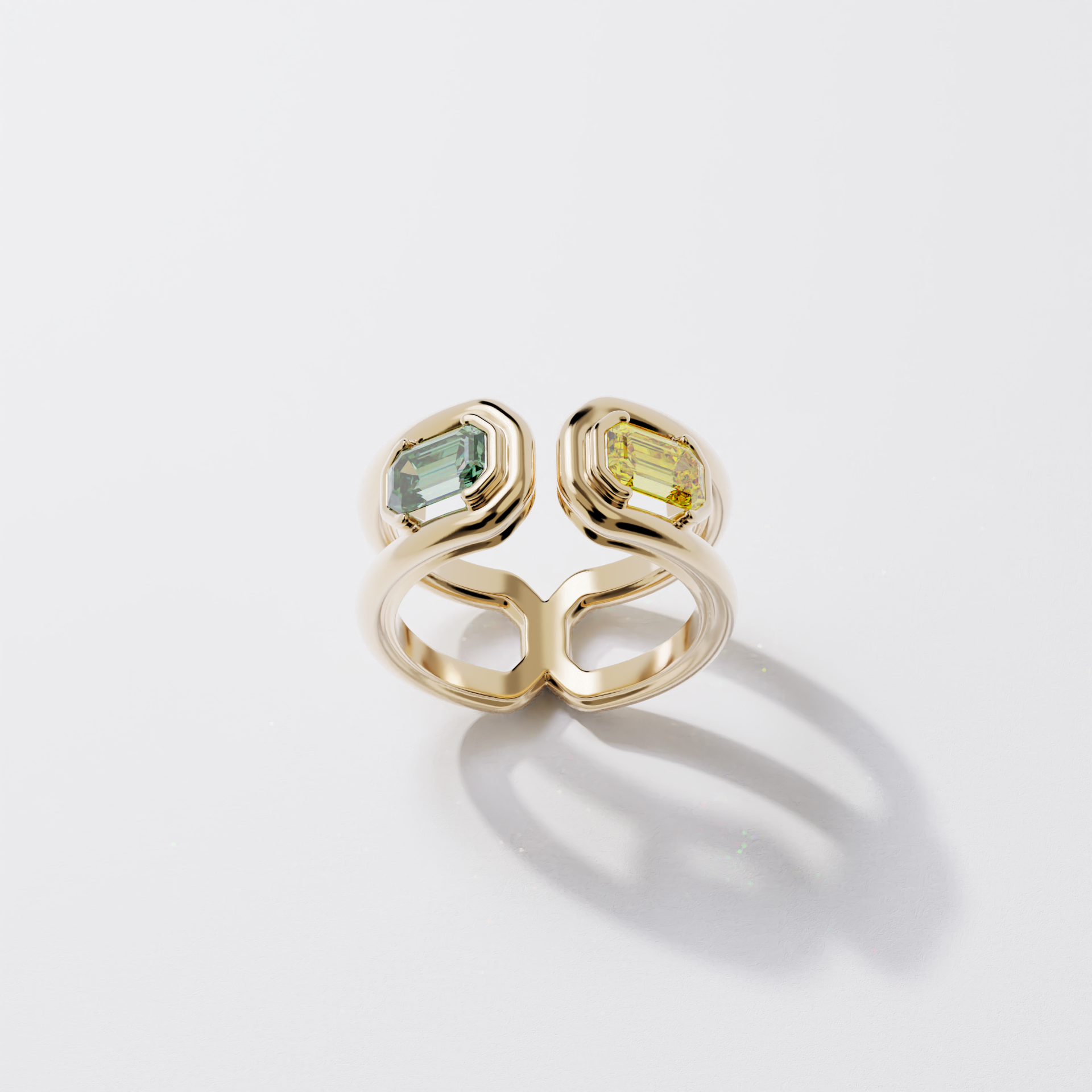 Toi & Moi - Parenthèse saphir vert & jaune - Or jaune