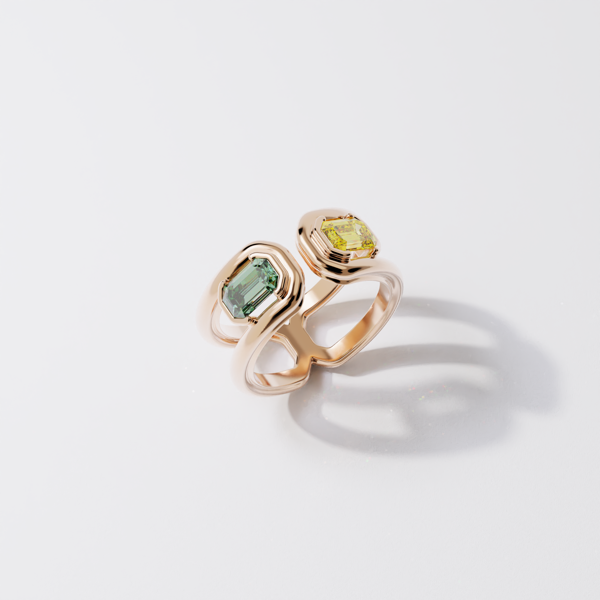 Toi & Moi - Parenthèse saphir vert & jaune - Or rose