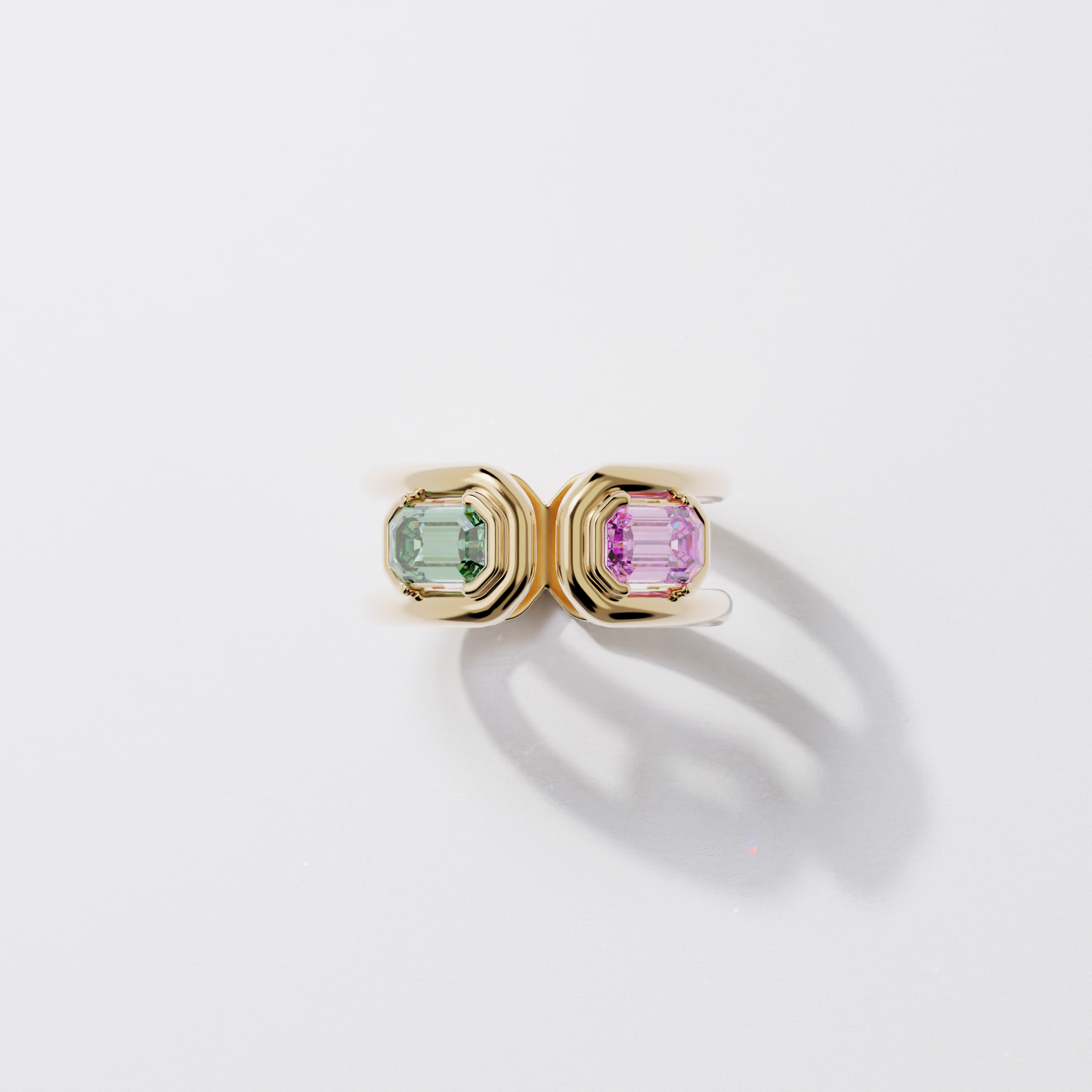 Toi & Moi - Parenthèse saphir vert & rose - Or jaune
