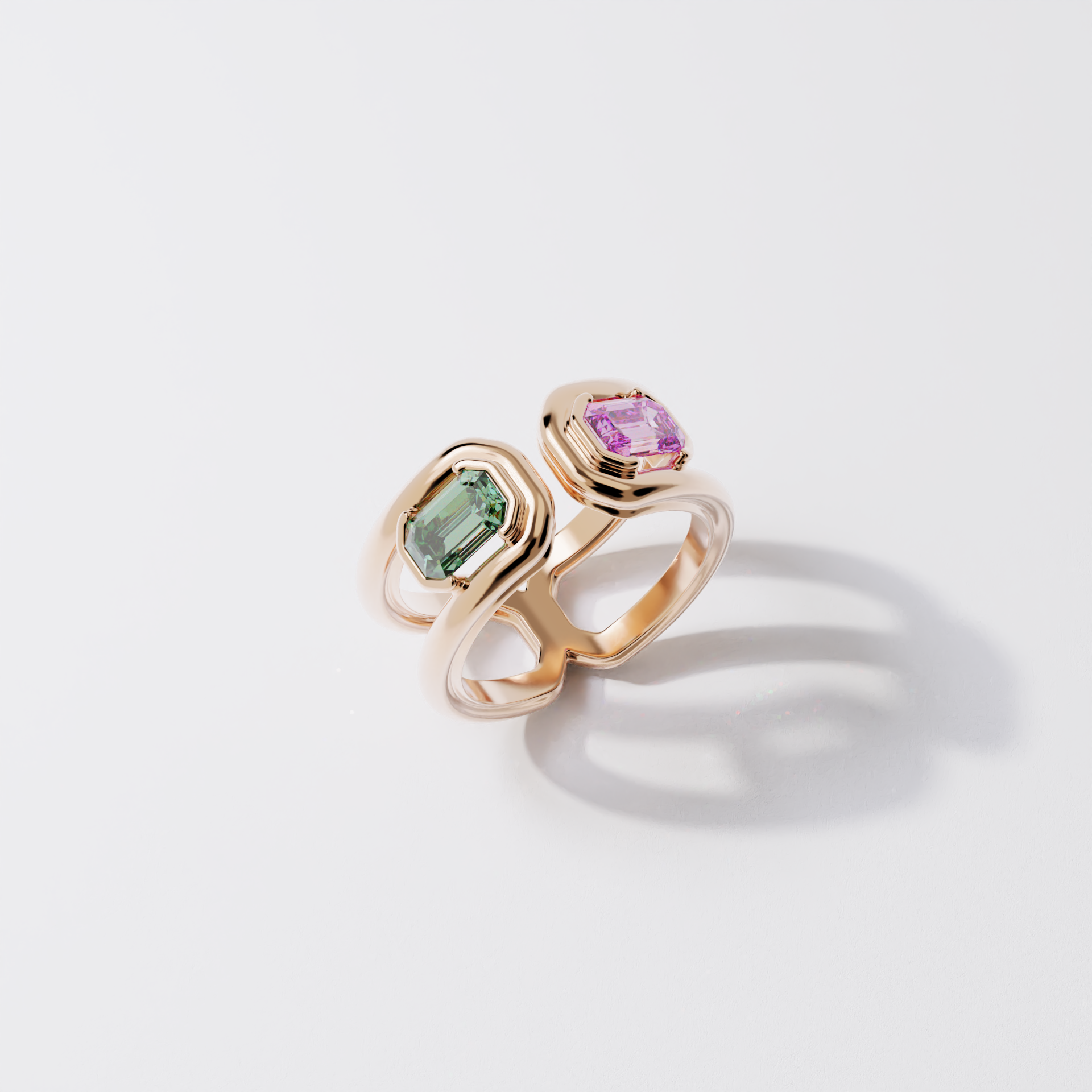 Toi & Moi - Parenthèse saphir vert & rose - Or rose