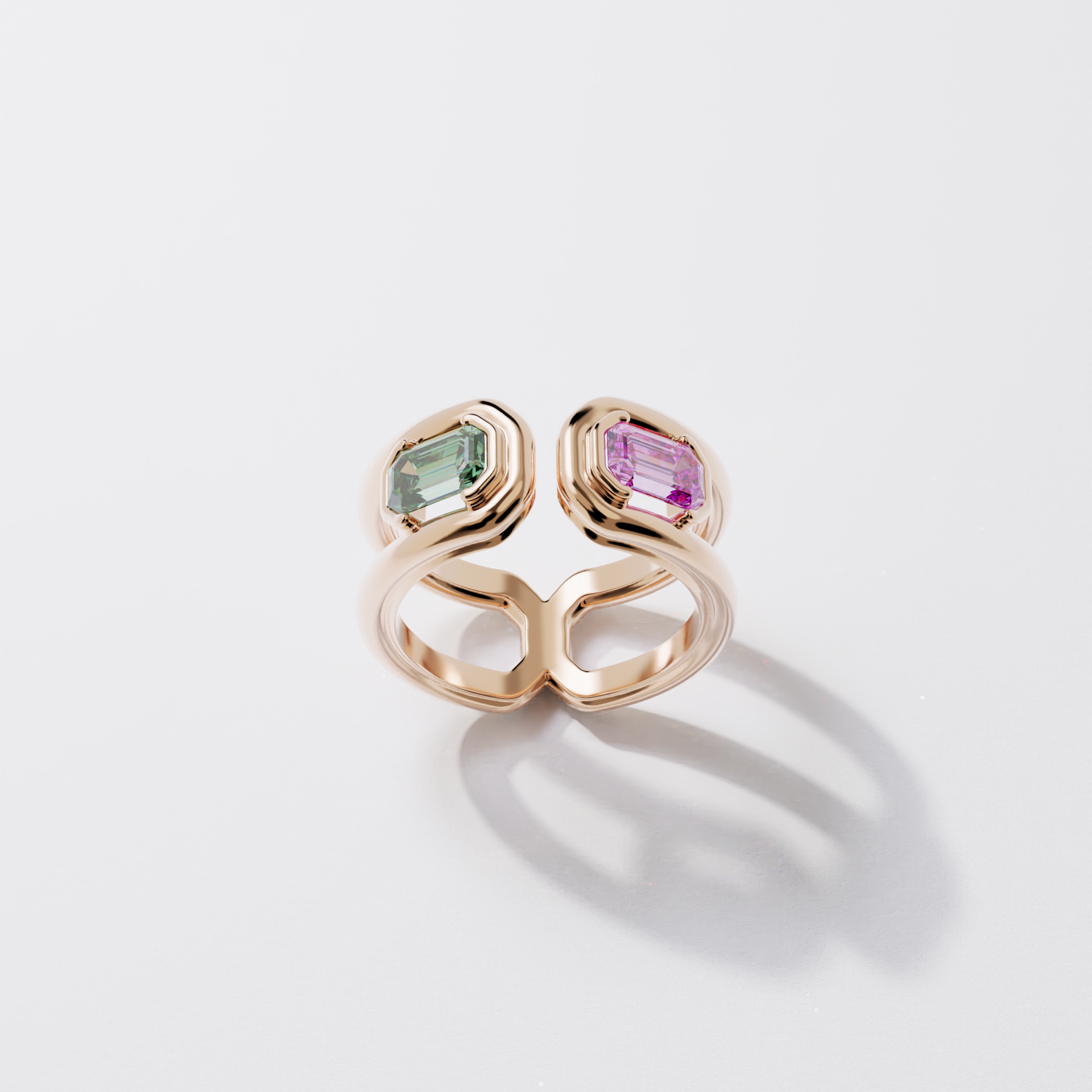 Toi & Moi - Parenthèse saphir vert & rose - Or rose
