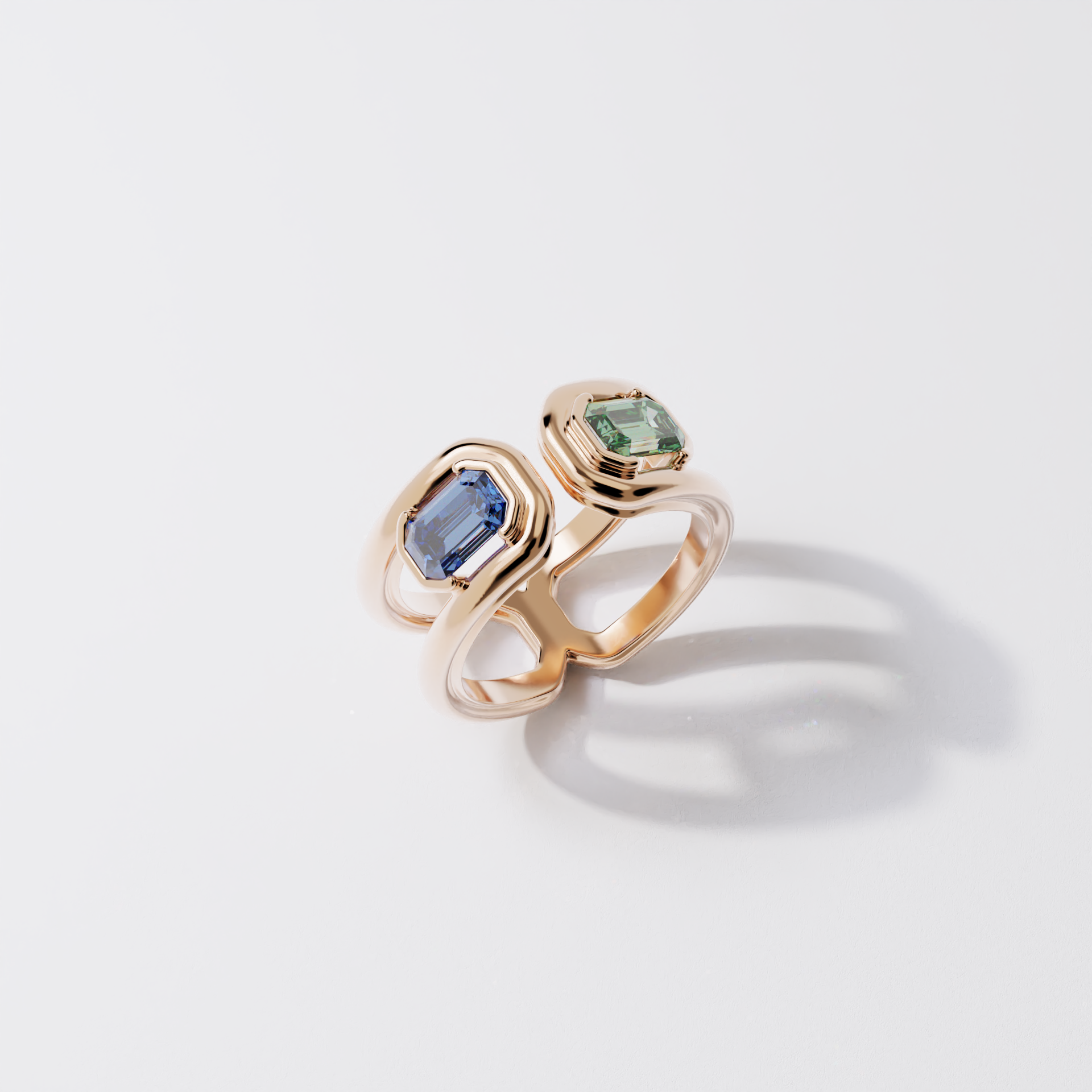 Toi & Moi - Parenthèse saphir vert & bleu - Or rose