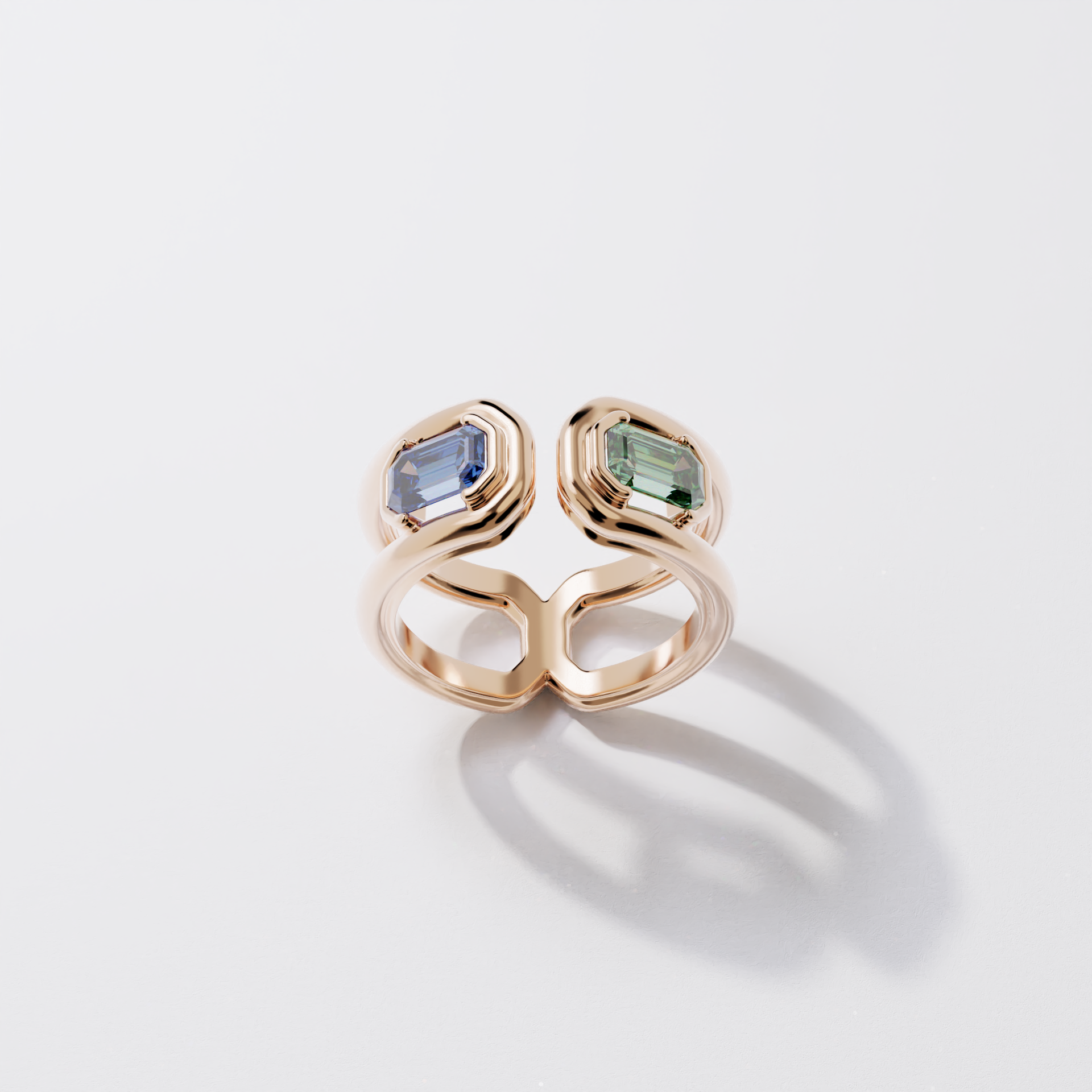Toi & Moi - Parenthèse saphir vert & bleu - Or rose