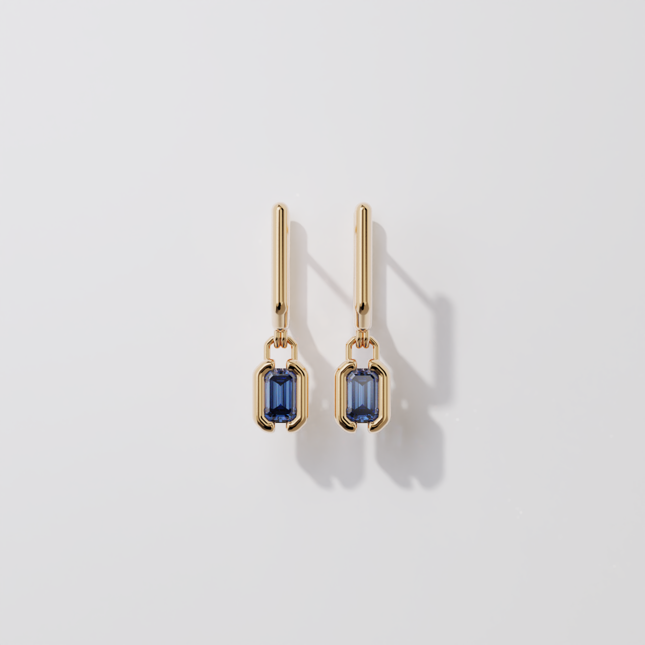 Boucles pendantes - Parenthèse saphir bleu - Or rose