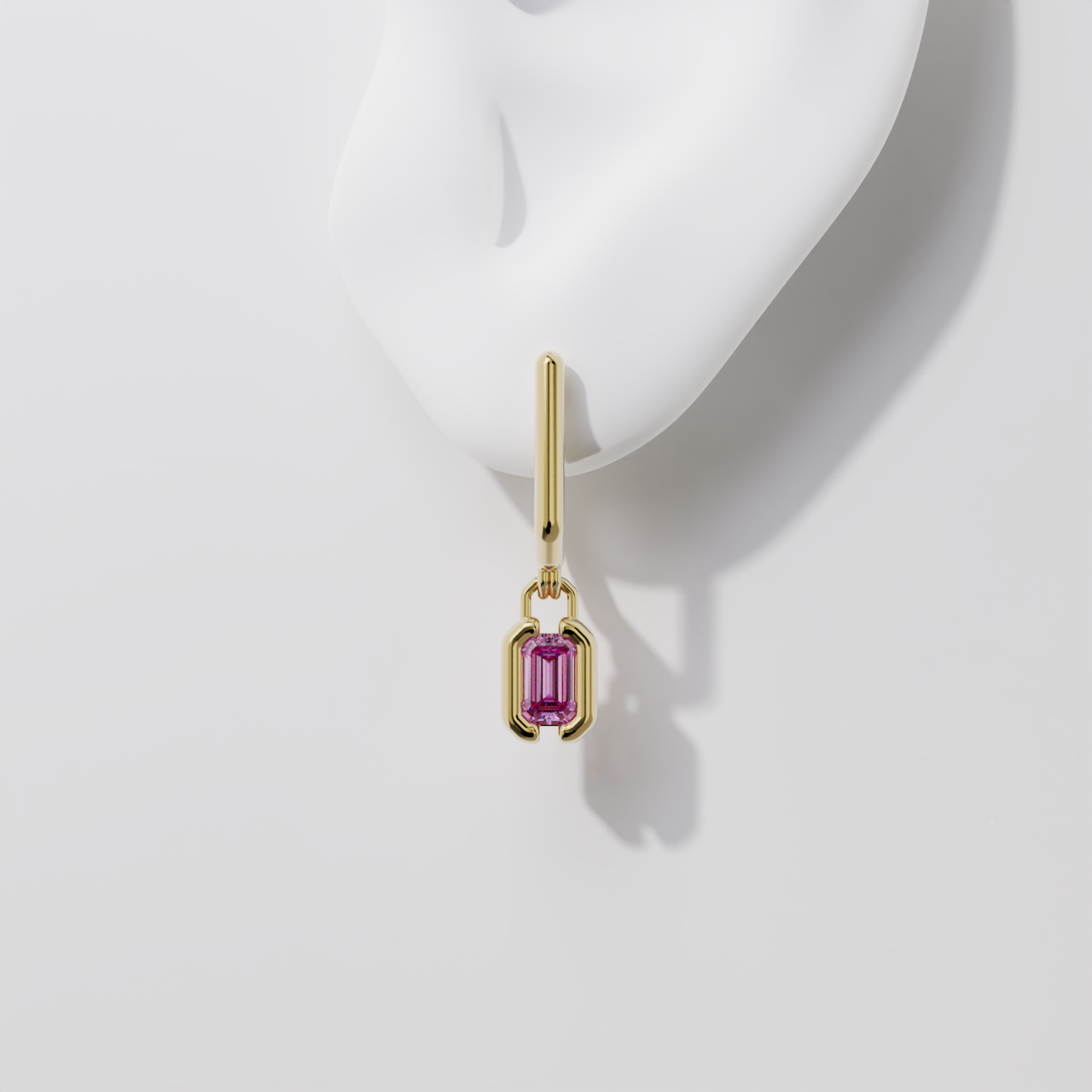 Boucles pendantes - Parenthèse saphir rose - Or jaune