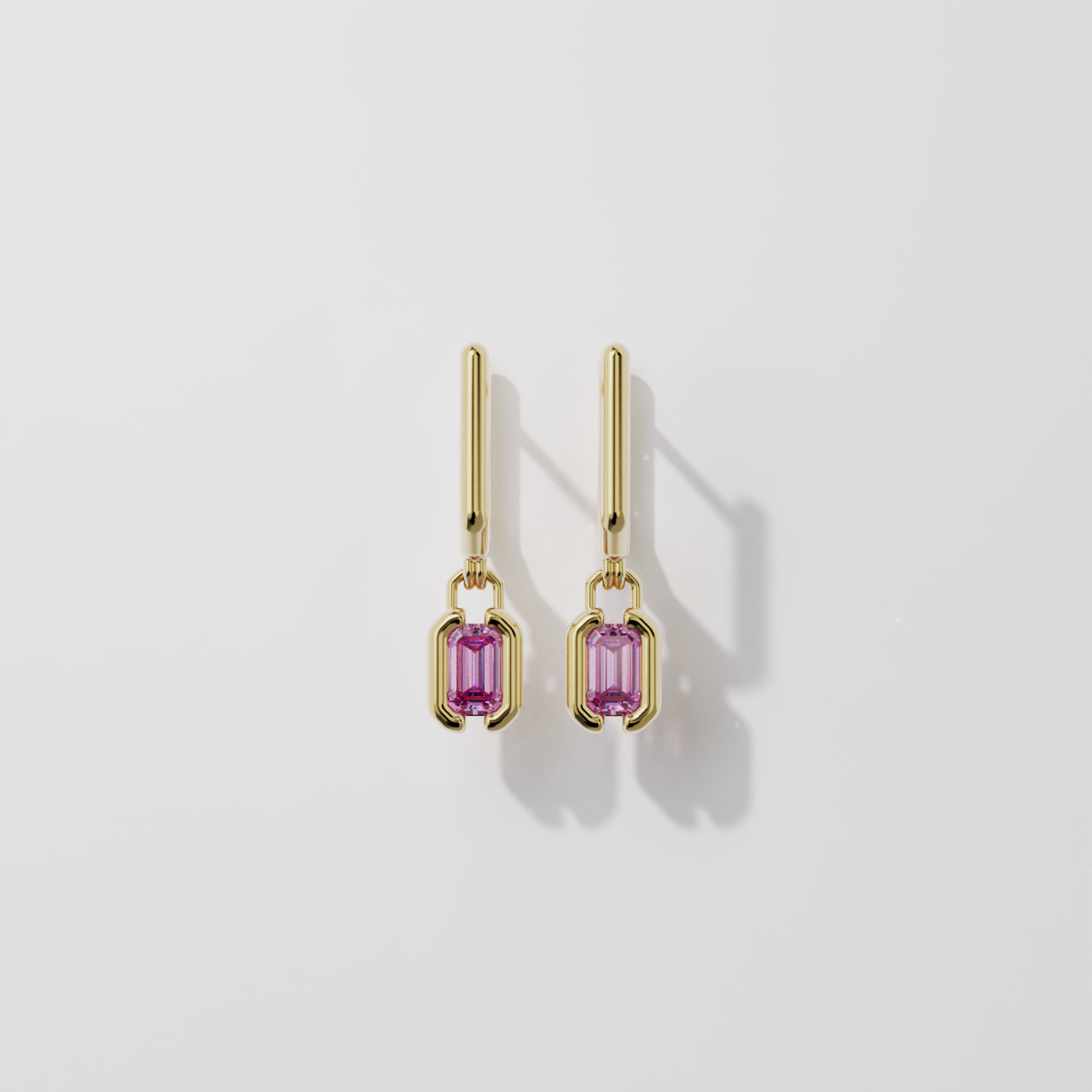 Boucles pendantes - Parenthèse saphir rose - Or jaune