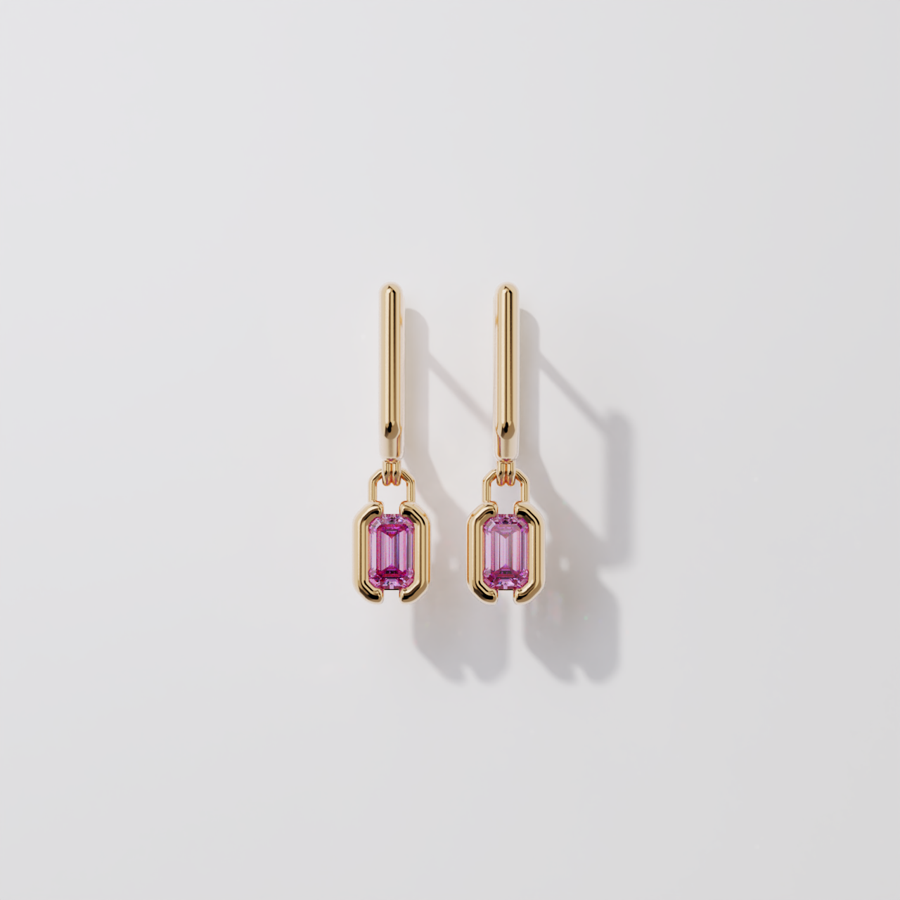 Boucles pendantes - Parenthèse saphir rose - Or rose