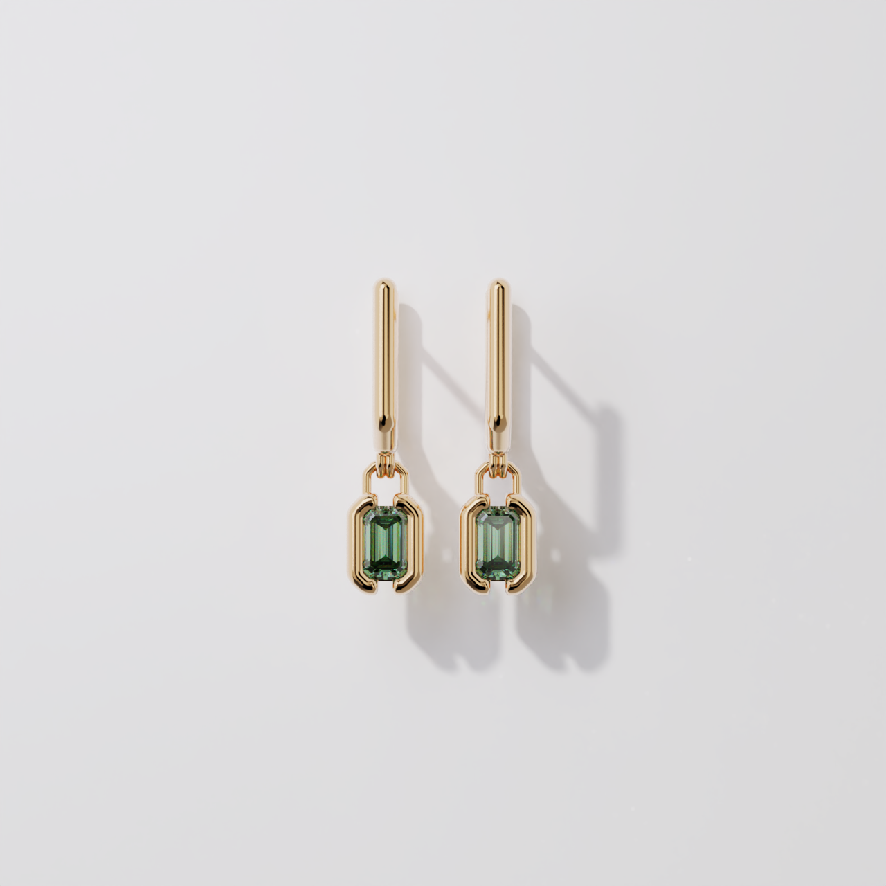 Boucles pendantes - Parenthèse saphir vert - Or rose